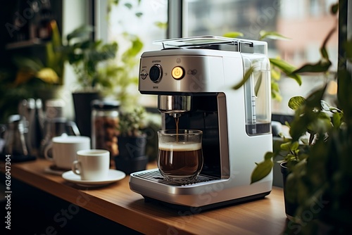 Print op canvas Sleek Coffee Machine Enhances Kitchen Aesthetics. AI