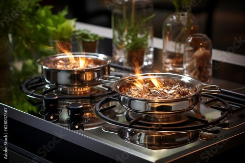 Efficient Stainless Steel Stove Top Burner Releases Heat. AI