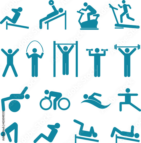 gym physical fitness and physical training vector art design, icon, people, vector, silhouette, symbol, pictogram, sport, set, fitness, business, sign, illustration, stick, person, figure, exercise
