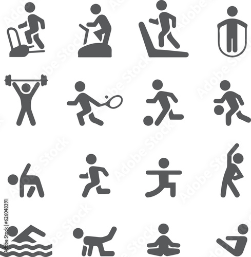 gym physical fitness and physical training vector art design, icon, people, vector, silhouette, symbol, pictogram, sport, set, fitness, business, sign, illustration, stick, person, figure, exercise