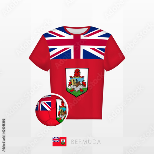 Football uniform of national team of Bermuda with football ball with flag of Bermuda. Soccer jersey and soccerball with flag.