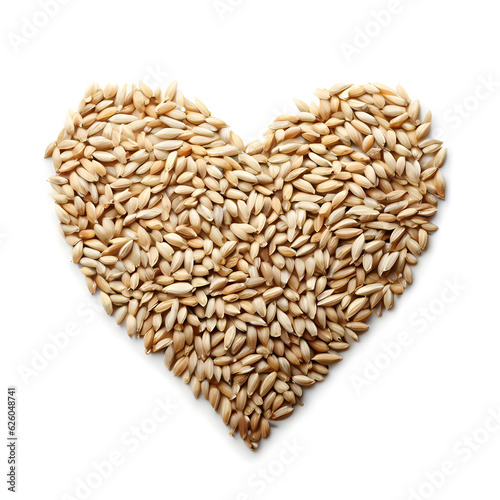 Seeds of barley arranged in the shape of a heart, isolated