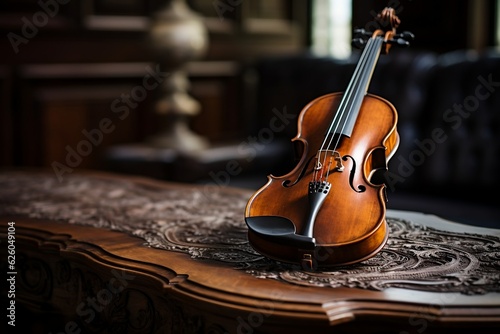 Detailed Shot of a Violin Bass in a Room. AI