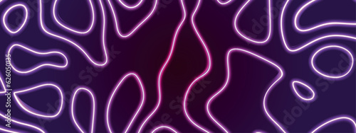 Abstract neon background of topographic map concept. Magic neon light curved swirl lines. Modern landscape gradient lines Wavy backdrop. Geographic outlines. Elevation maps. Vector cartography