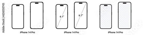 Iphone screen size mockup, 14 pro, 14 pro max, iPhone mockup. Vector illustration on a white background, eps10