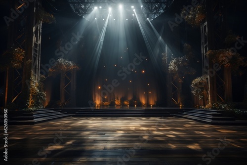 Wooden Stage and Lights. A Captivating Performance Setting. AI