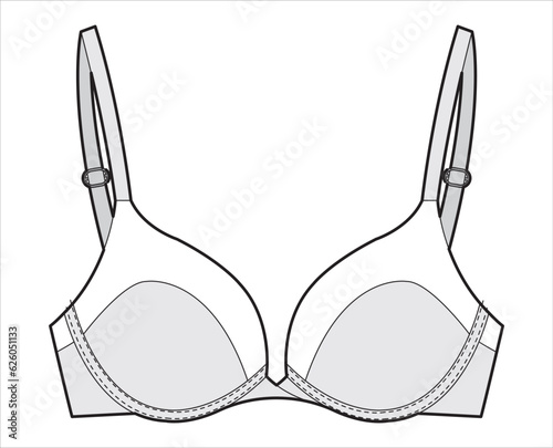 Under wire push up Bra women's lingerie design flat sketch fashion illustration vector template