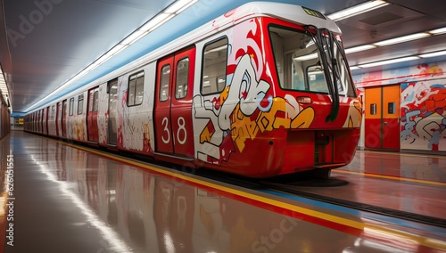 metro with colorful graffiti, generative ai