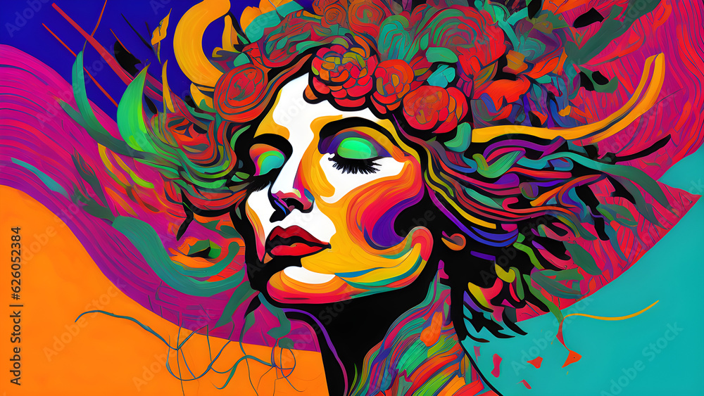 Naklejka premium woman face with hair flowers