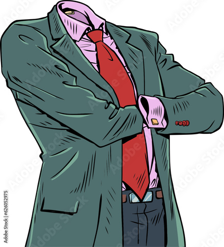 Shop of men s suits for real gentlemen and office workers. A tailor s shop that can mend clothes. A man s suit with a red tie stands. Pop Art Retro