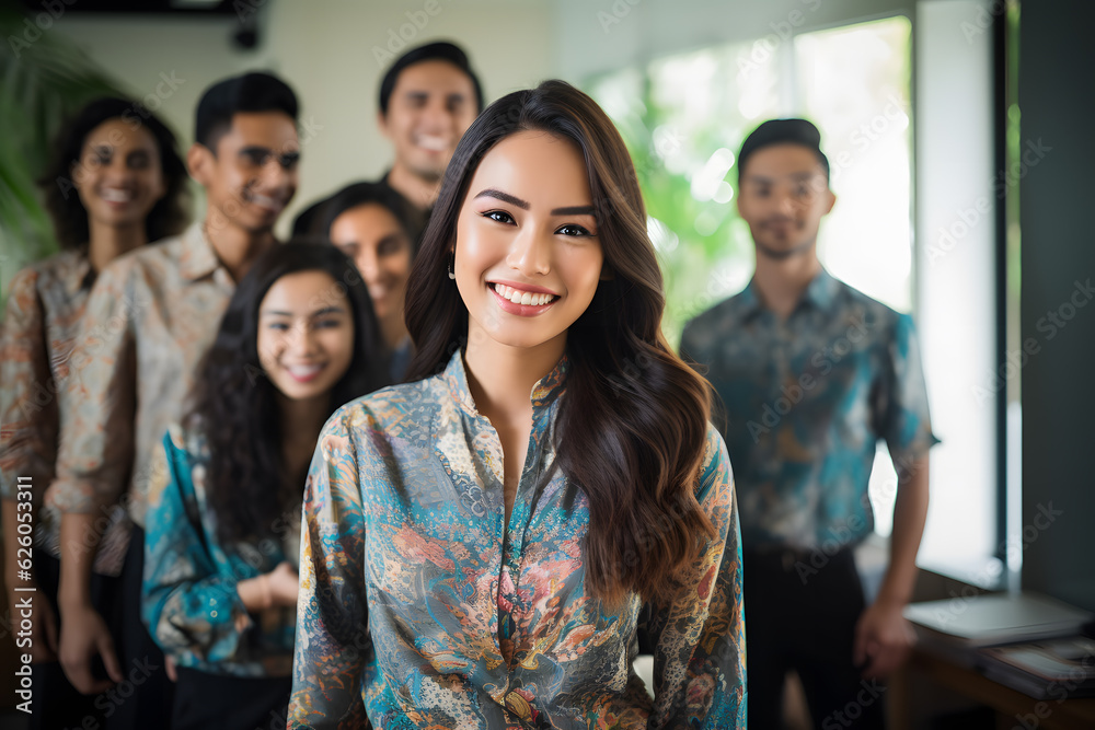 group of business people in office wearing batik