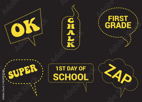 Back to School in comic speech bubbles, pop art style. Education concept. Comic dialog cloud, space cartoon. Set memphis school comic bubble halftone dot. Creative idea conversation explosion balloon