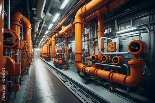 Fotografie, Obraz Thermal Power Plant Piping and Instrumentation. AI