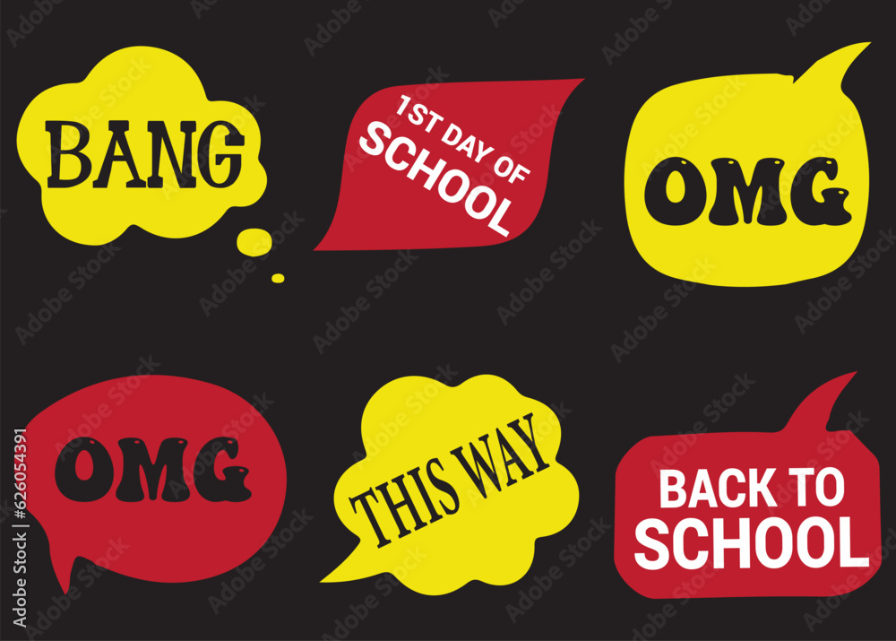 Back to School in comic speech bubbles, pop art style. Education concept. Comic dialog cloud, space cartoon. Set memphis school comic bubble halftone dot. Creative idea conversation explosion balloon Back to School in comic speech bubbles, pop art style. Education concept. Comic dialog cloud, space cartoon. Set memphis school comic bubble halftone dot. Creative idea conversation explosion balloon