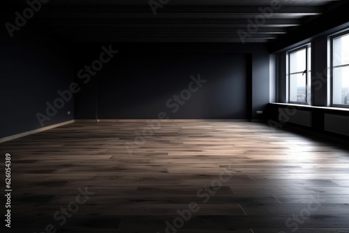 Empty room with black wall background wooden floor  Living room