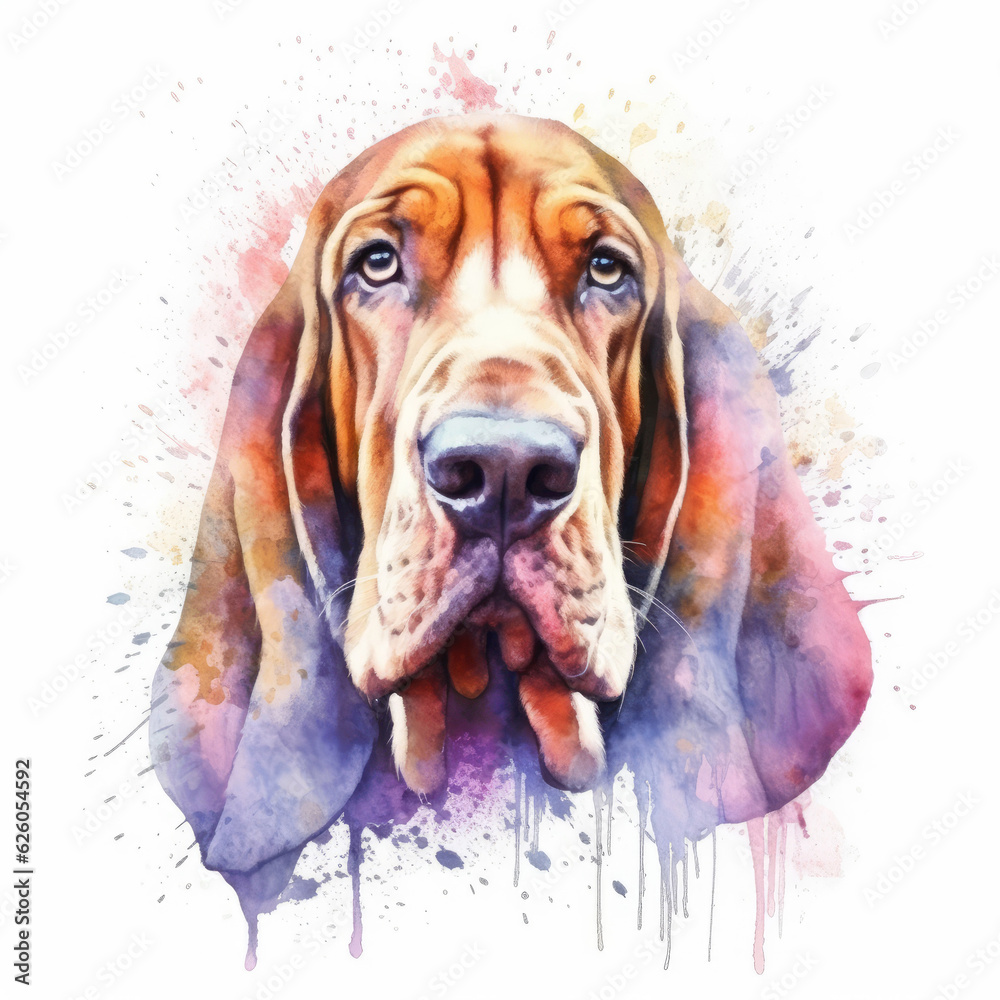 Watercolor bloodhound . Generative Ai