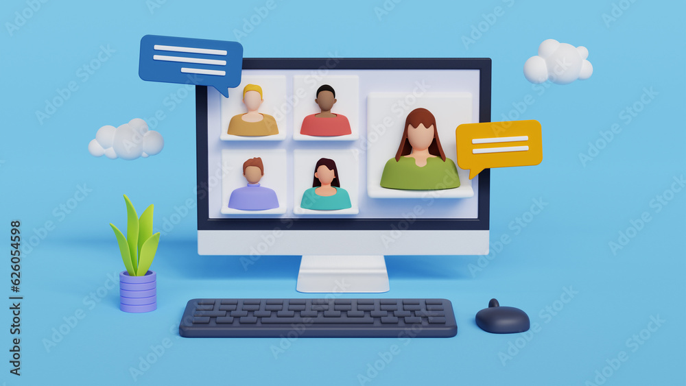 3D illustrations design concept video conference, online meeting, work from home. teamwork, video call. Modern and trendy icon for web design 3D illustrations design concept video conference, online meeting, work from home. teamwork, video call. Modern and trendy icon for web design