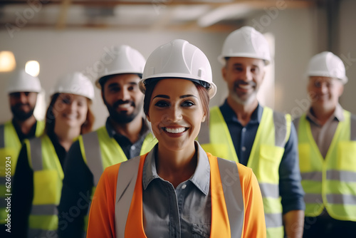 group of Construction workers wearing helmet