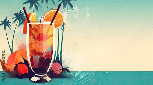 Cocktail on the beach with palm trees.