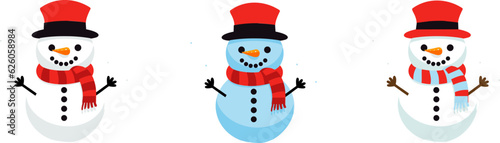 Snowman flat vector icon.Snowman with a red scarf .Cute snowman christmas character set icons