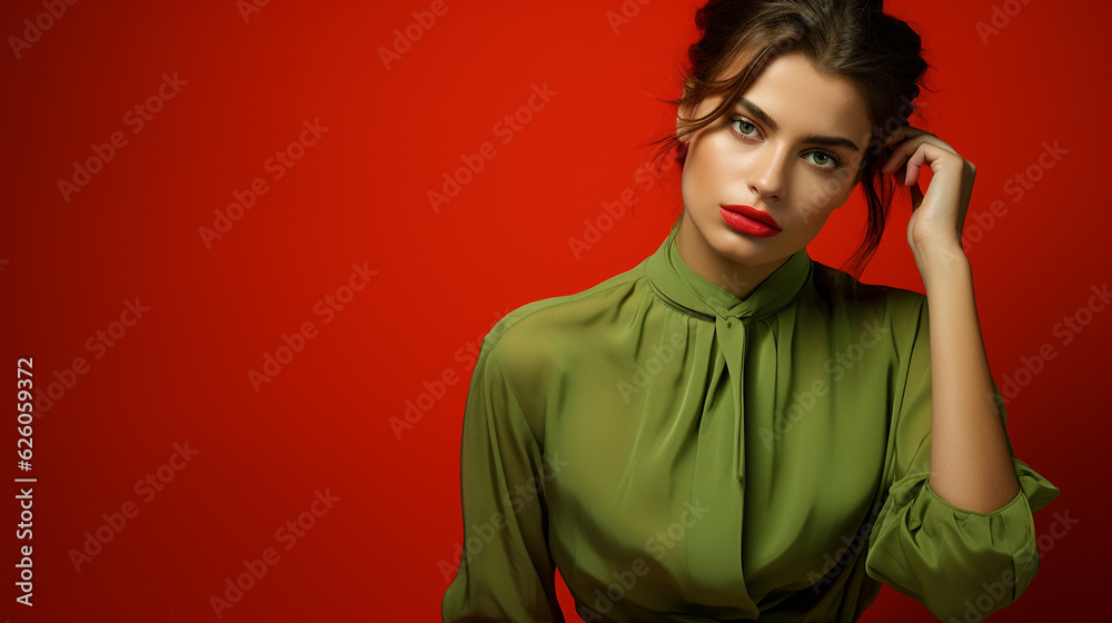 Studio portrait of stylish young woman in 20s, fashionable, brown hair, copy space Studio portrait of stylish young woman in 20s, fashionable, brown hair, copy space