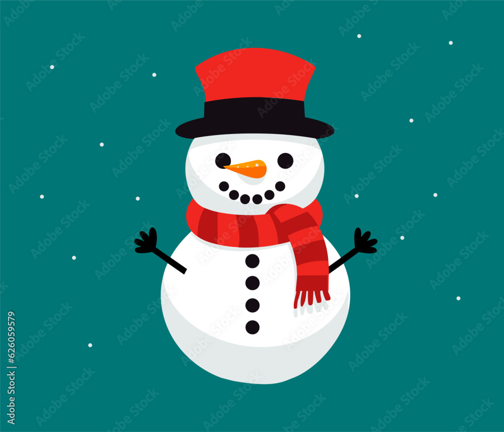 Snowman flat vector icon.Snowman with a red scarf .Cute snowman christmas character icon
