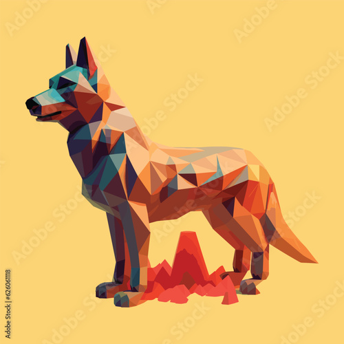 Low polygon geometric pattern dog, origami, vector art, jungle book