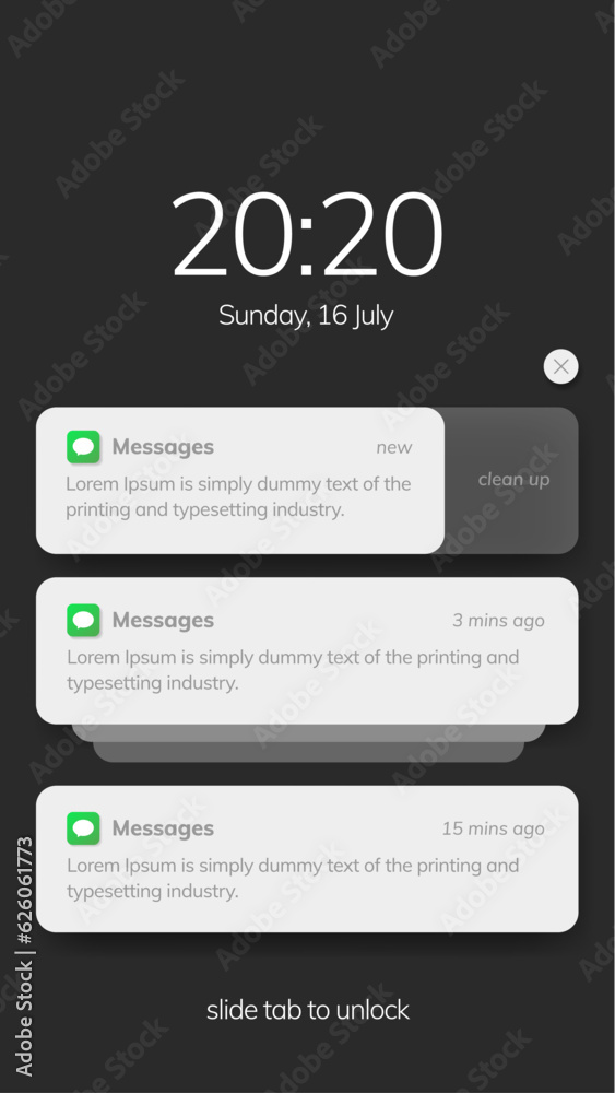 Fototapeta premium Mobile phone with push notifications or sms messages smartphone, mobile phone with updated check marks, bubbles, on dark background.