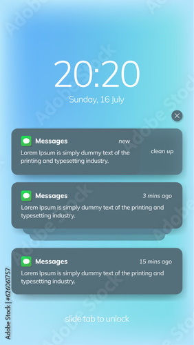 Push notification message on mobile phone on light background, smartphone mobile phone sms popup with updated check mark.