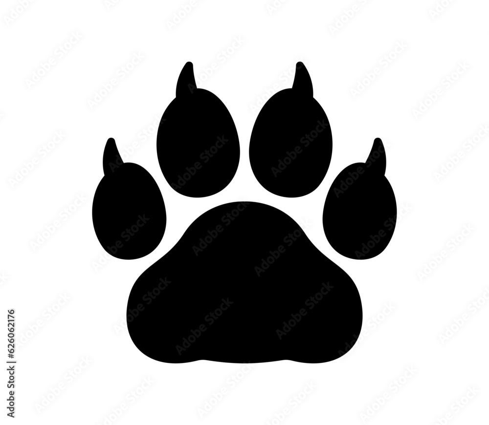 Paw icon. Cat, tiger, leopard, lion, etc. paw icon. Zoo, vet logo element. Paw with claws. Paw print vector symbol. - obrazy, fototapety, plakaty 