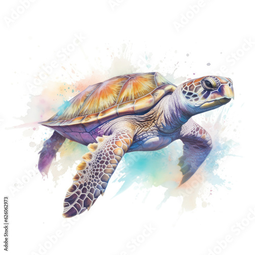 Watercolor loggerhead turtle. Generative Ai