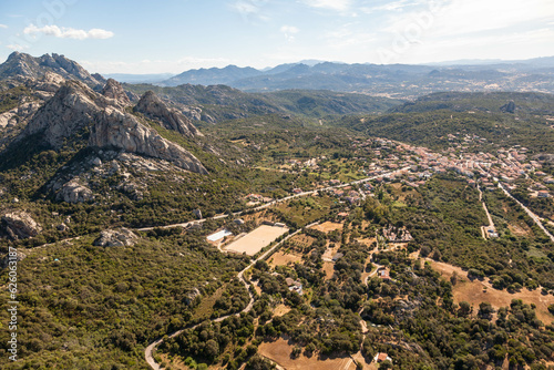 aerial view of iconic small town San Pantaleo Costa Smeralda Sardinia