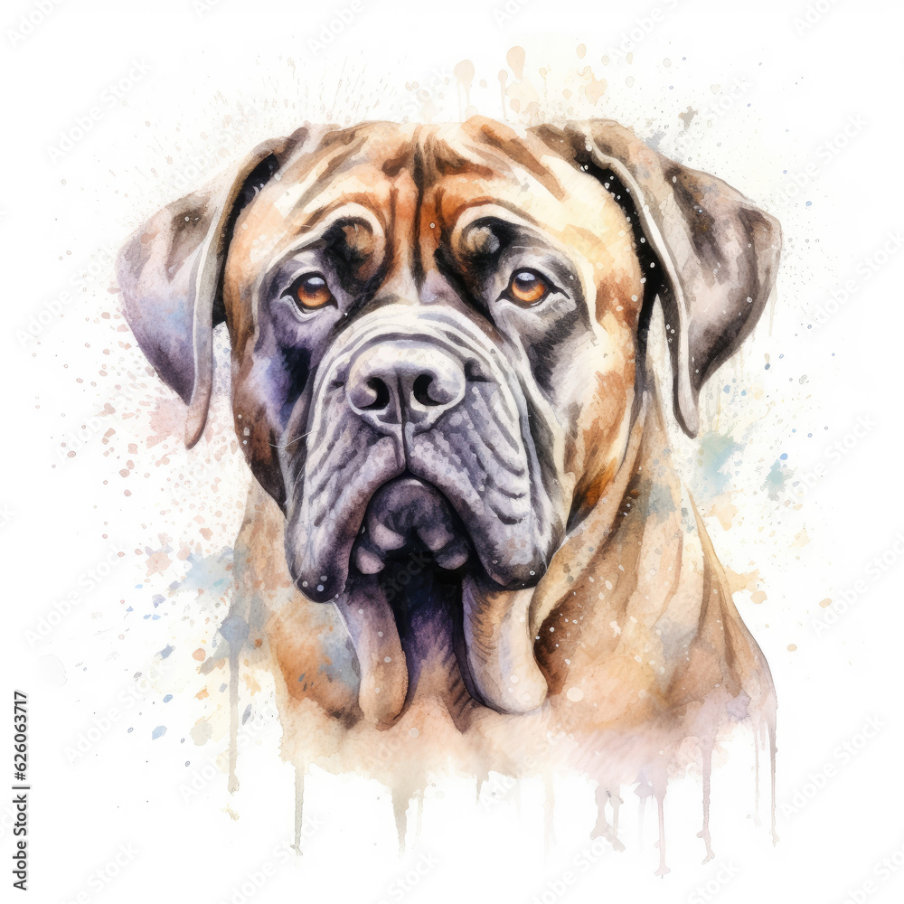 Watercolor mastiff. Generative Ai Watercolor mastiff. Generative Ai