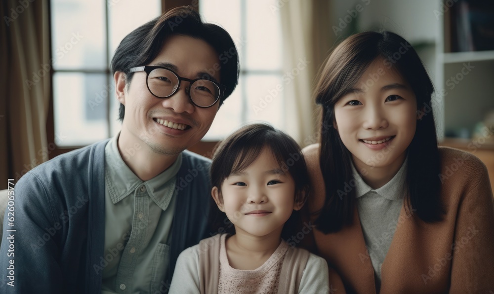 Family of three sitting together at home Family of three sitting together at home