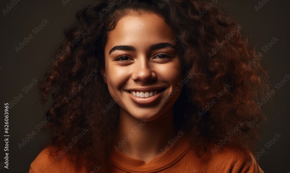 Happy young woman of color smiling at the camera in a studio Happy young woman of color smiling at the camera in a studio