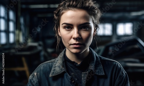 Portrait of a female mechanic working in a repair garage  generative AI