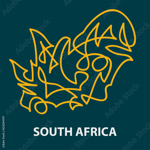 Abstract stroke map of South Africa for rugby tournament.