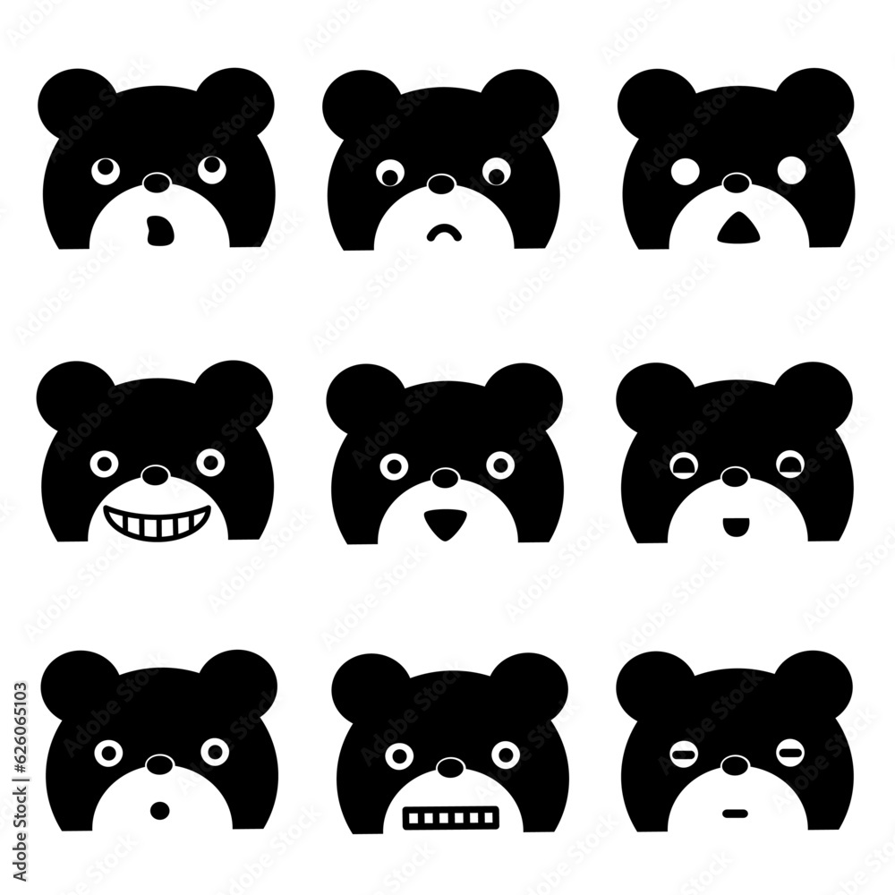 Nine expressive bear faces, vector art Nine expressive bear faces, vector art