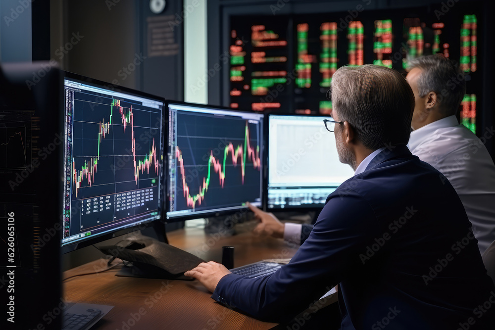Crypto Traders Analyzing Invest Strategy, Brokers Stock Exchange Market, Generative AI Illustration Crypto Traders Analyzing Invest Strategy, Brokers Stock Exchange Market, Generative AI Illustration