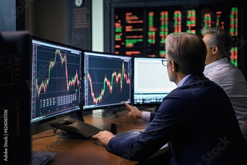 Crypto Traders Analyzing Invest Strategy, Brokers Stock Exchange Market, Generative AI Illustration