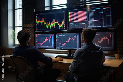Crypto Traders Analyzing Invest Strategy, Brokers Stock Exchange Market, Generative AI Illustration