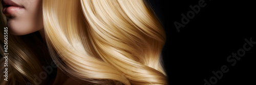 female blonde hair close up. Banner for cosmetic companies. Generative AI