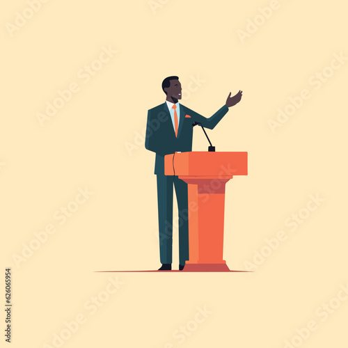 business man declaring himself on podium