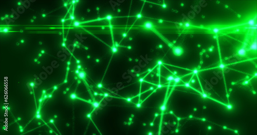 Abstract green energy lines plexus triangles magical bright glowing futuristic hi-tech background