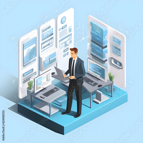  Isometric Vector Art of Businessman Surrounded by Form and Laptop - AI-Generated