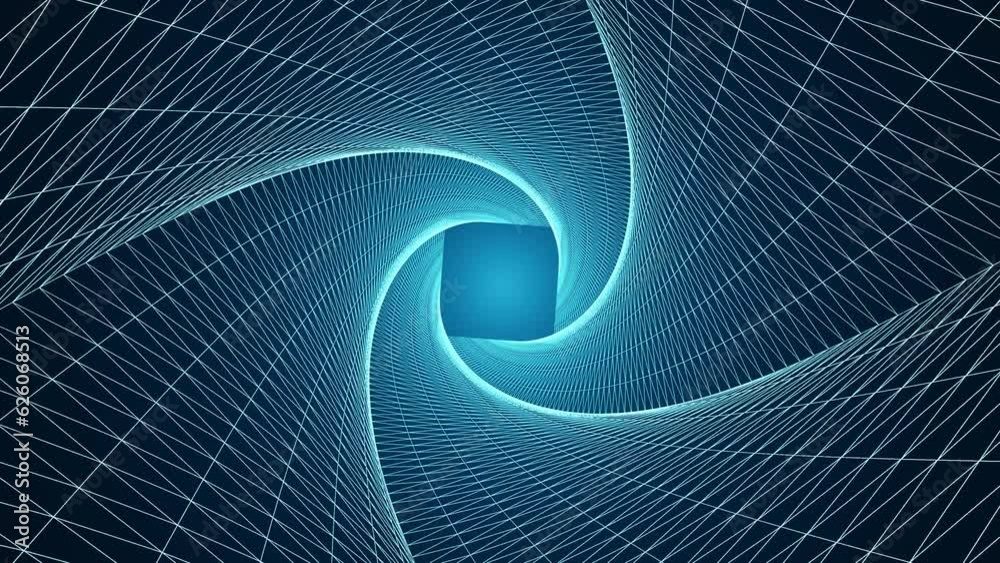Túnel de luz giratorio que recuerda un viaje hacia un universo basado en la red y el ciberespacio. Muy tecnológico y transcendental 