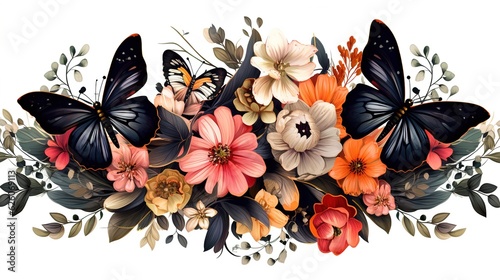 Floral Symphony Multicolor Floral lossoms and Butterflies in Harmony photo