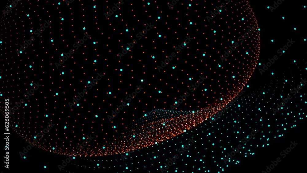 3D animation of particulars in magnificent motion creating amorphous forms, with spherical oscillation effects, 4K abstract background of future shape