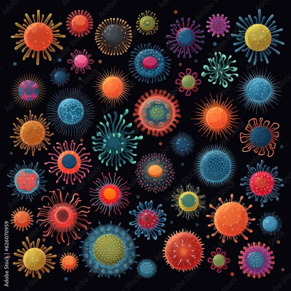 Microbial Mosaic Multicolor Virus and Bacteria Patterns Unleashed