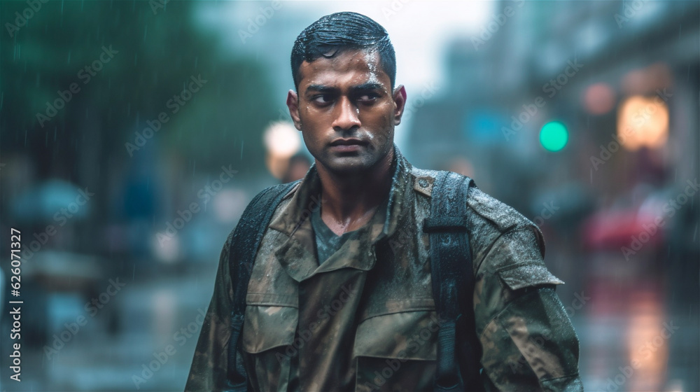 Indian Soldier in blur background - AI-Generated